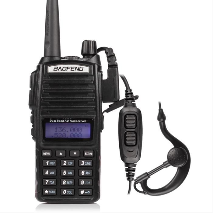Rádio Walkie-Talkie Baofeng UV-82 FM VHF/UHF com Dual PTT, Dual Band, Display e Modo de Espera de Longo Alcance (Fone de Ouvido Incluso)