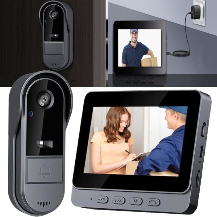 Sonnette sans Fil avec Camera Visiophone Bluetooth avec écran IPS de 4.3 Sonnette sans Fil Exterieur Etanche 170° Vision Nocturne