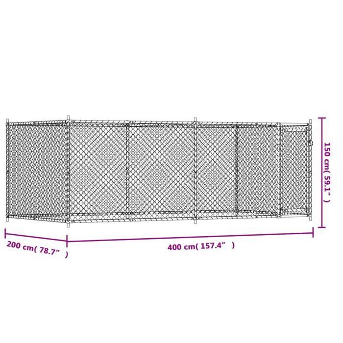 vidaXL Cage pour Chien avec Porte, Chenil pour Chien, Maison pour Chien, Niche de Jardin Patio Terrasse, Gris 4x2x1,5 m 3209578