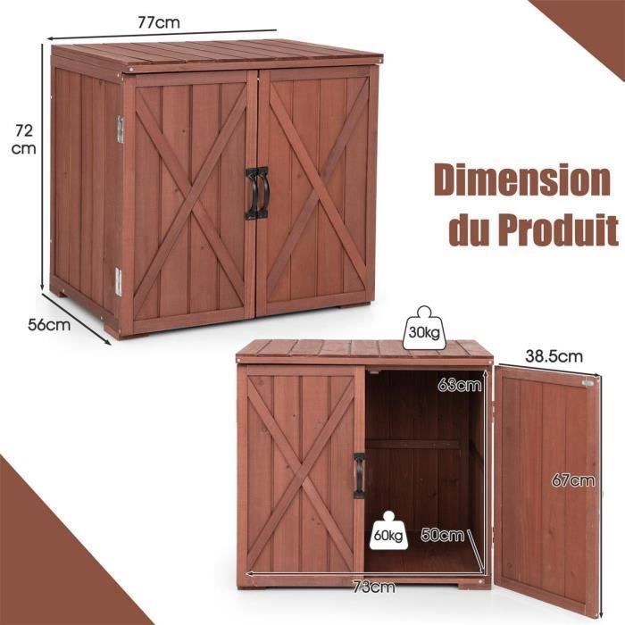 Armoire de Rangement en Bois de Sapin 77 x 56 x 72cm COSTWAY-Doubles Portes avec Poignées-Base Surélevée-Surface Résistante à l’eau