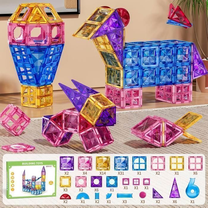Jouets éducatifs - Kukufun - Blocs magnétiques - 97 pièces - Faciles à transporter et polyvalents - Jouets STEM