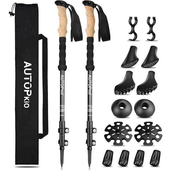 Bastones telescópicos de aluminio, bastones ultraligeros ajustables para marcha nórdica para mujer, senderismo y trekking, color negro.