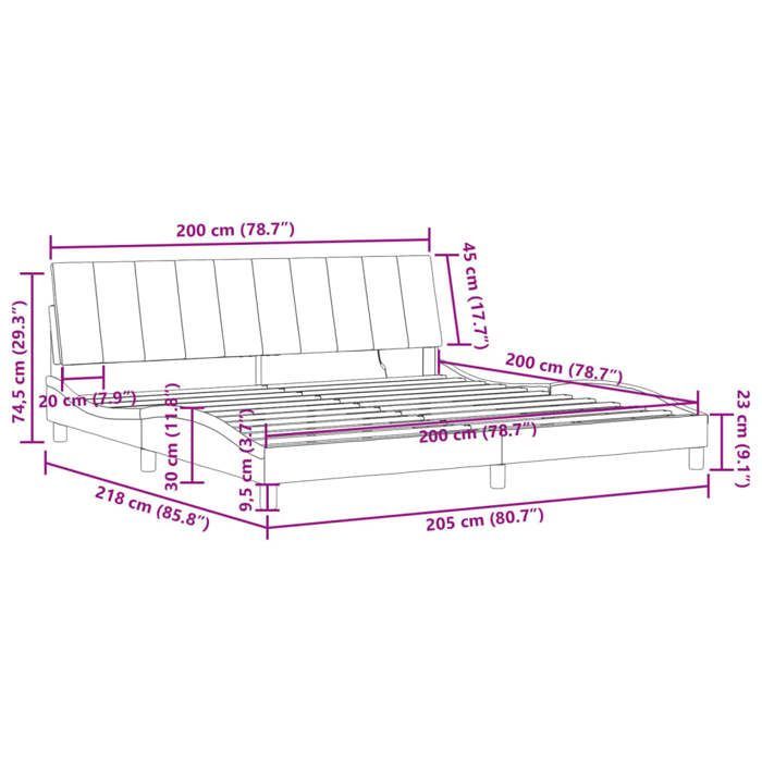 Estructura de cama vidaXL con luces LED, tapizada con somier de láminas, cama doble, cama para adultos, moderna, negra, 200x200 cm