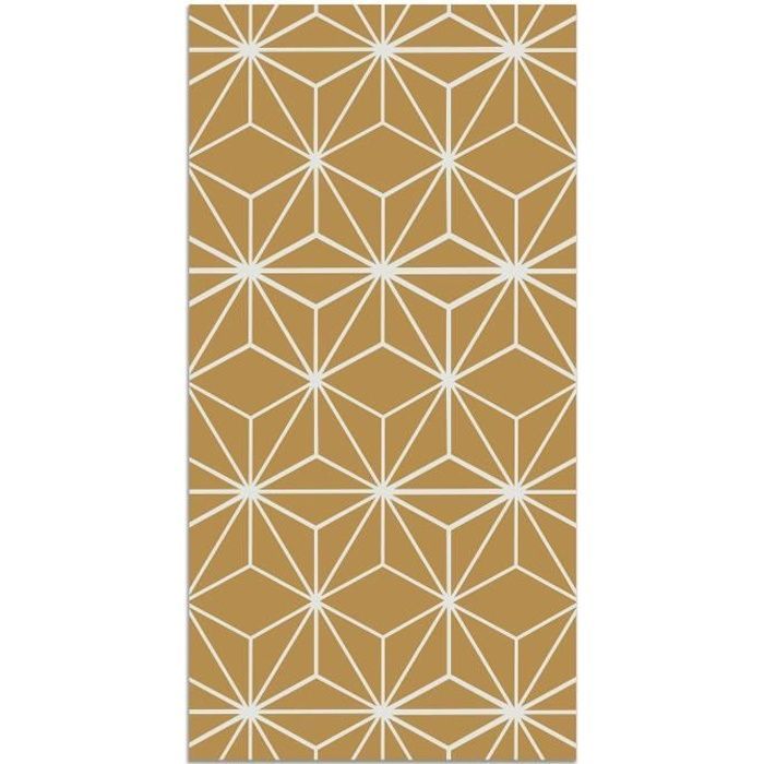 Tapis Vinyle Panorama Lignes Étoiles Moutarde 40x80 cm - Tapis pour Cuisine, Bureau et Salon en PVC