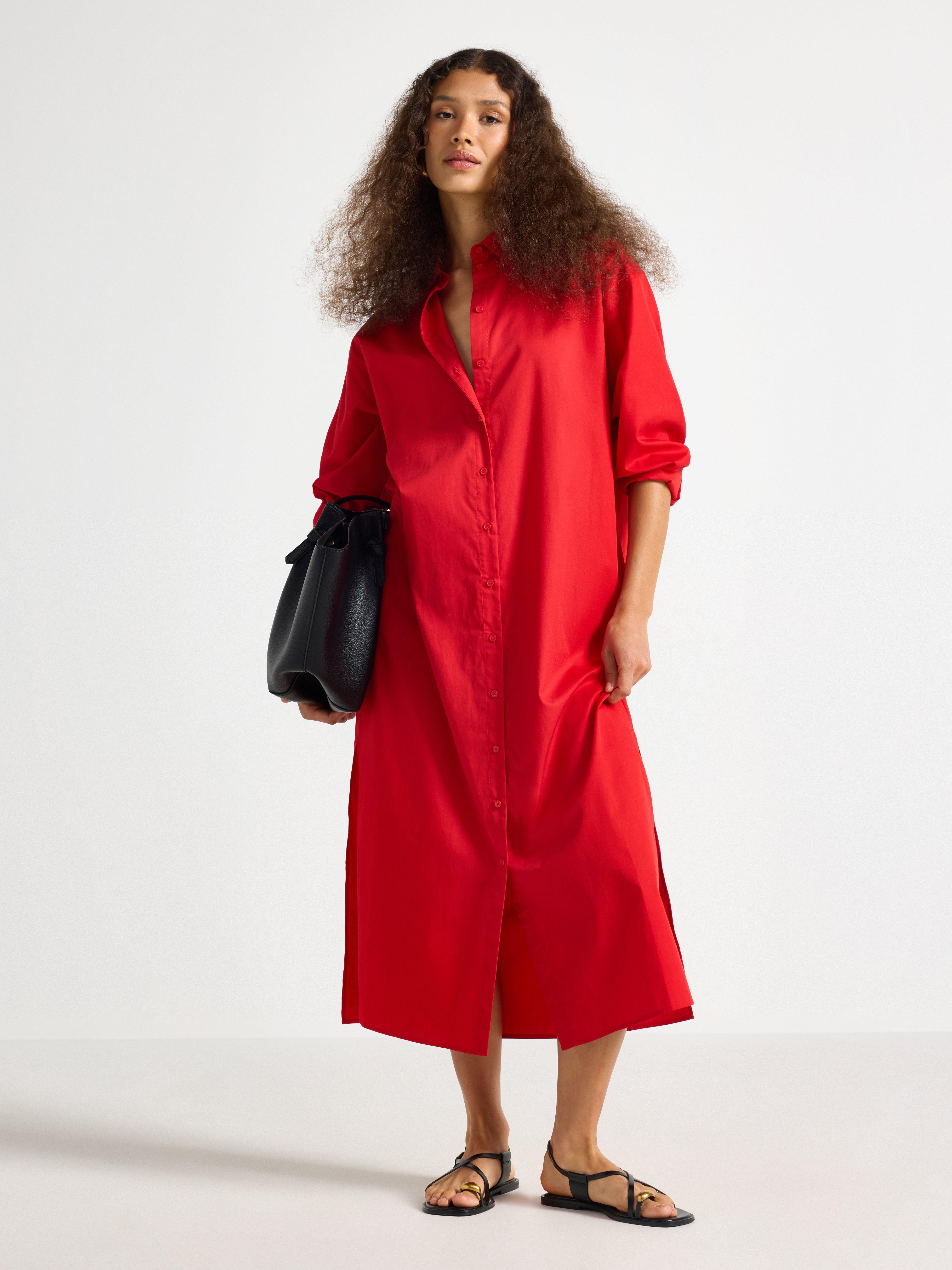 Vestido camisero rojo oscuro