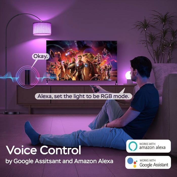Modlicht RGB Smart Vloerlamp | Compatibel met Alexa en Google Home, E27 9W LED, dimbare kleur en helderheid