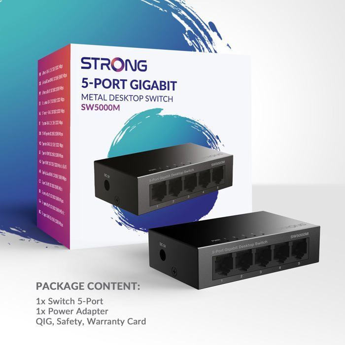 STRONG - Switch Ethernet - 5 ports Gigabit : 10/100/1000 Mbps - Extension Réseau Bureau & Domicile - Facile à Installer - Métal
