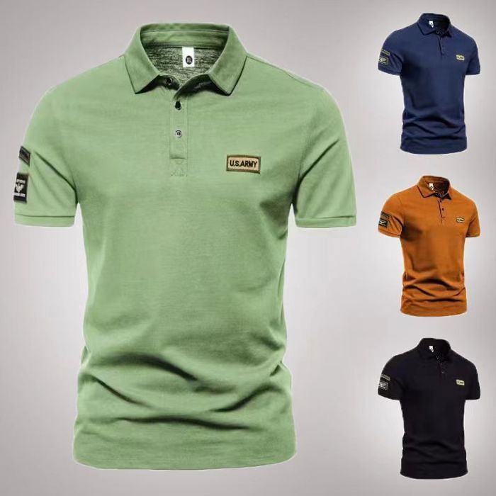 Men's Embroidered Short Sleeve Polo Shirt, Regular Fit, Casual Summer Top, Contrasting Colors, Comfortable - White
