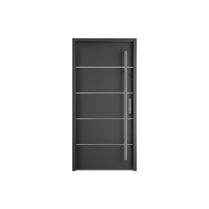 Porte d'entrée en acier pleine et inox H207 x L100 cm anthracite - épaisseur 68 mm - poussant gauche - LUSADA