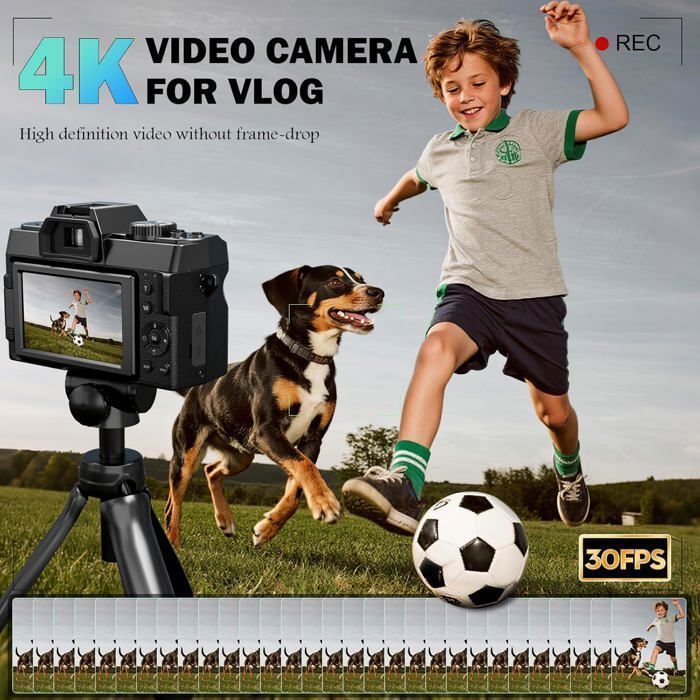 Vera videocamera digitale 4K per fotografia e vlogging, 48 MP/60 FPS, Wi-Fi e controllo tramite app.