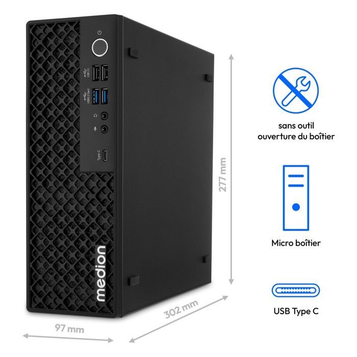 MEDION Picoworx T80 III Mini-PC (tunn, Core Ultra 5 228V, 32GB DDR5 RAM, 1TB SSD, ARC 130V, USB Typ C, WLAN, HDMI 2.0, Gigabit LA…