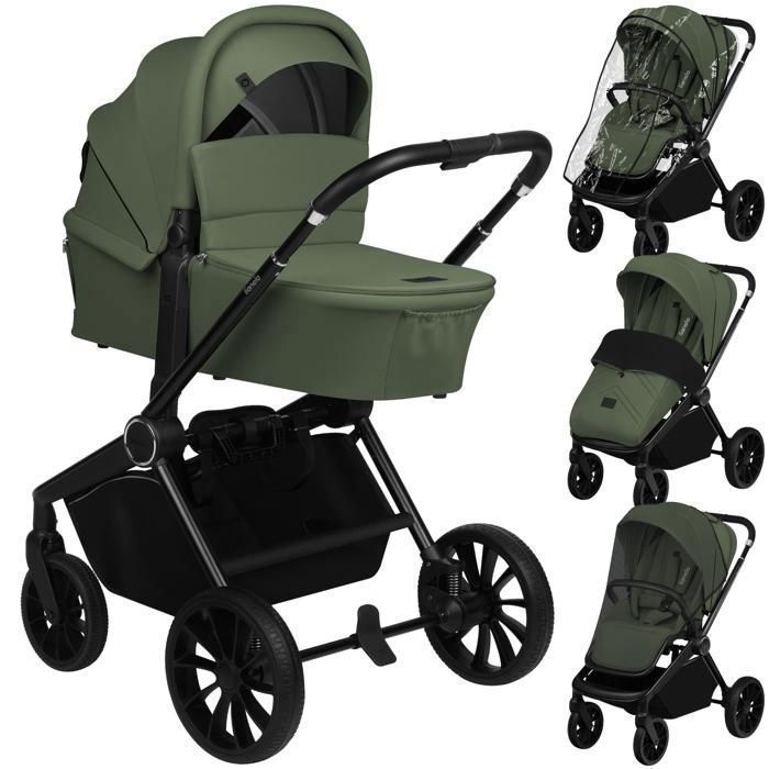 Poussette combinée 2en1 LIONELO Mika Plus - Naissance jusqu'à 22kg - Pack poussette Duo, Nacelle et accessoires - Vert