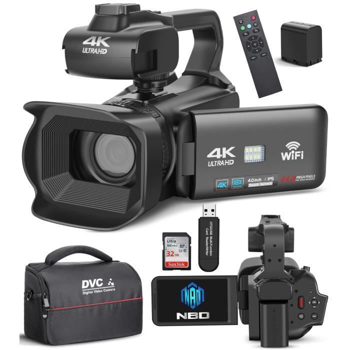 Videocamera NBD, 4K 64MP con messa a fuoco manuale, touchscreen da 4,0