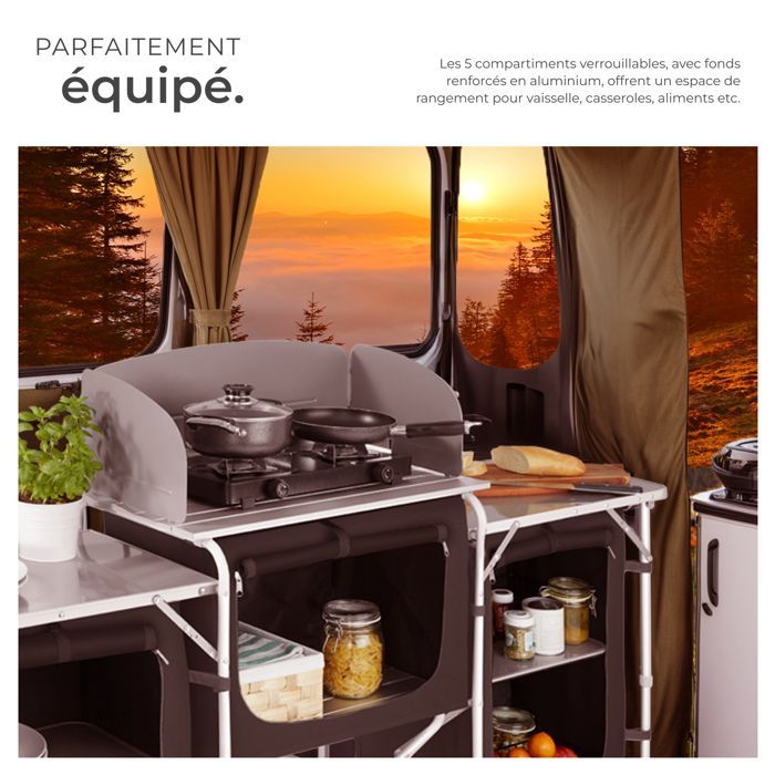 Muebles de camping - TECTAKE - Cocina de camping plegable con bolsa de transporte 172 x 52 x 104 cm - Negro