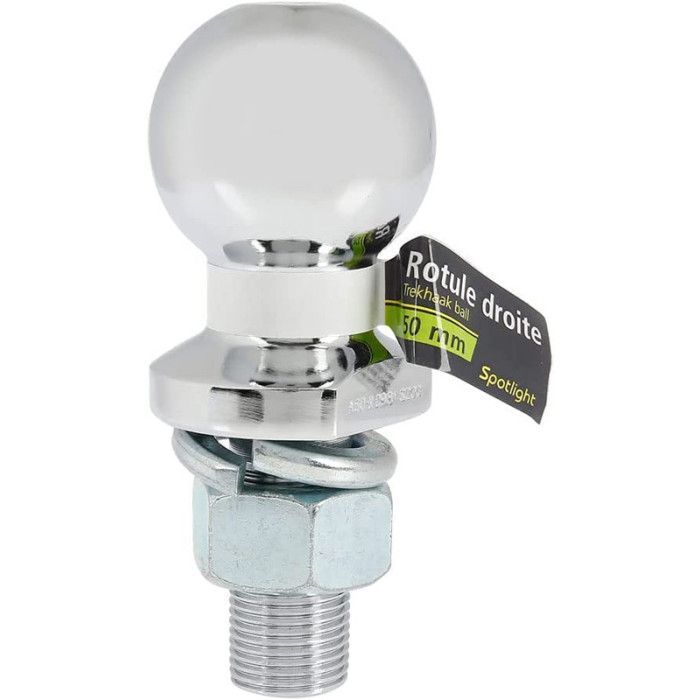 Boule d'attelage remorque - SPOTLIGHT - Rotule droite 50mm - Charge max 2 Tonnes - Écrou 22mm