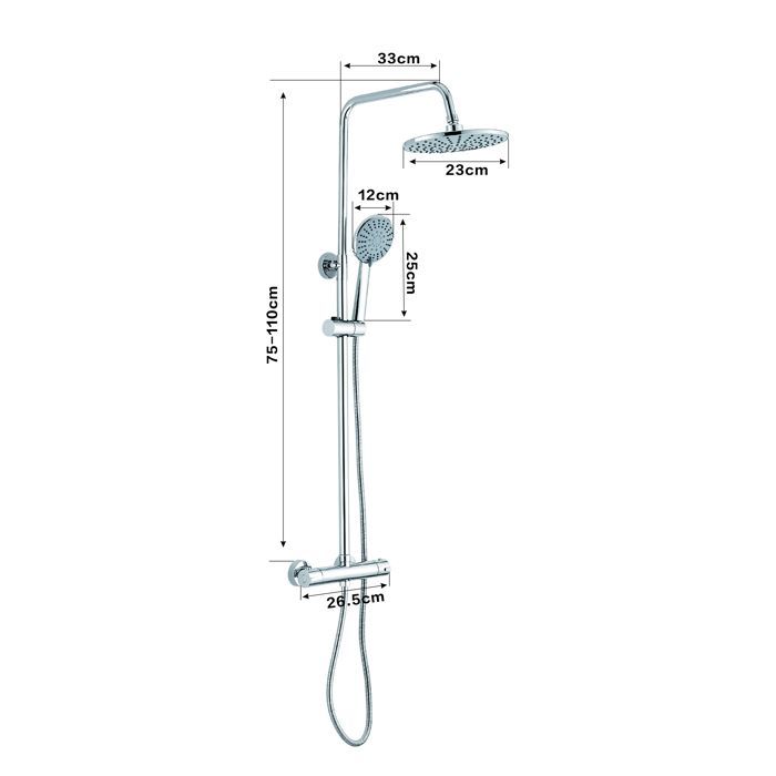 Colonne de douche thermostatique - STANEW - Système thermostatique 38°C - Pomme ronde ABS - Hauteur réglable 110 cm