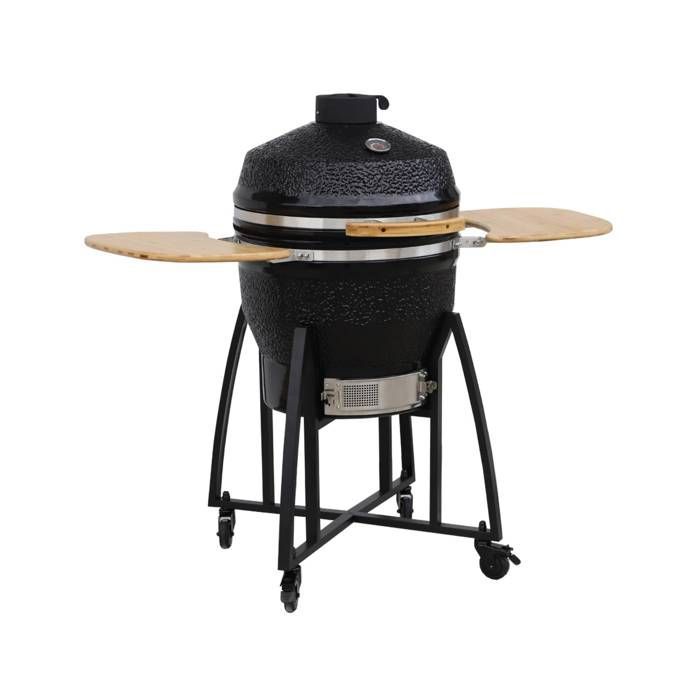 Barbecue, griglia e affumicatore a carbone KAMADO, in ceramica Ø57cm con ruote, ripiani laterali e coperchio.