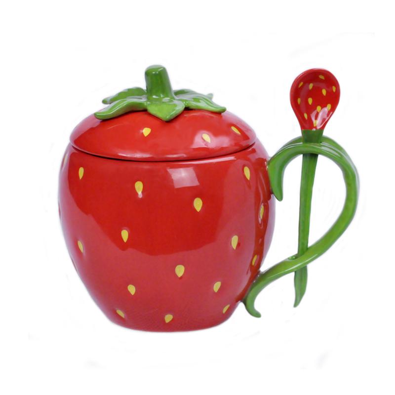 Tazza in ceramica a forma di fragola, tazza da caffè, tazza smaltata, tazza natalizia con frutta, grande capacità, tazza da latte, tazze da caffè, tazza carina CC50MKB