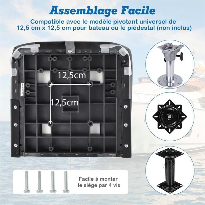 Asiento plegable para barco COSTWAY de 2 piezas con respaldo y cojín de cuero sintético PVC, bisagras flexibles, 4 tornillos incluidos, capacidad de carga de 115 kg, color negro.