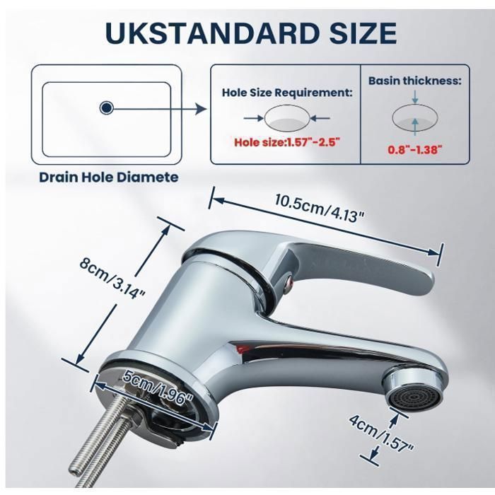 Robinet Salle de Bain Chromé,Mitigeur lavabo avec L'eau Chaud et Froid,en Laiton,Finition Chrome