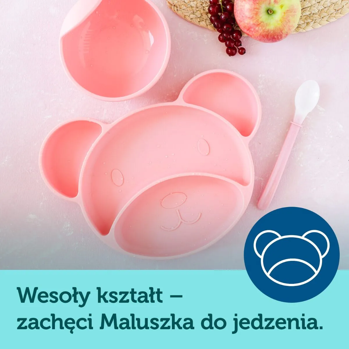 Canpol Babies Talerzyk Silikonowy, Trójdzielny z Przyssawką Miś Różowy