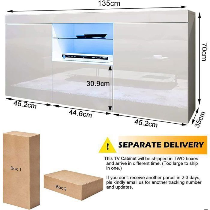 Mueble para TV Dripex blanco brillante con iluminación LED, armario de almacenamiento, aparador para sala de estar, mueble de almacenamiento moderno, 135 cm
