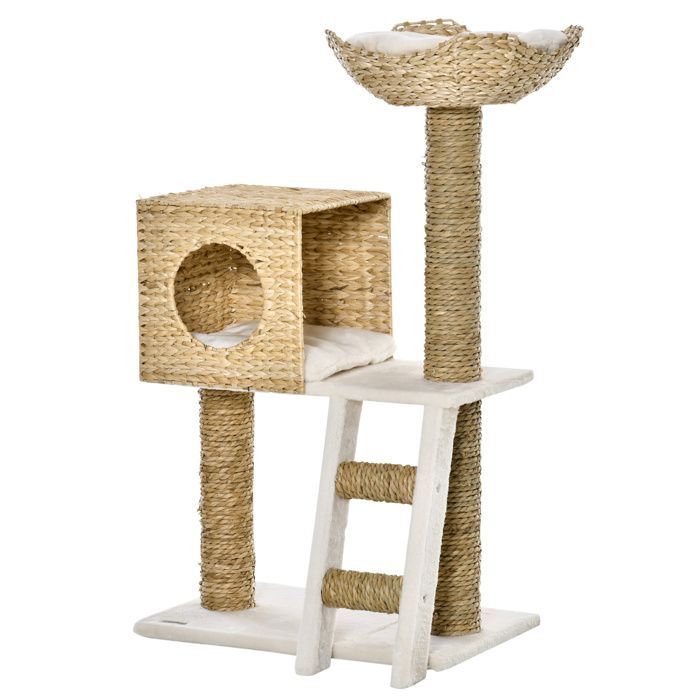 Tiragraffi per gatti - PawHut - tiragraffi alto 100,5 cm, con cuscini, scaletta, centro attività - tifa - legno