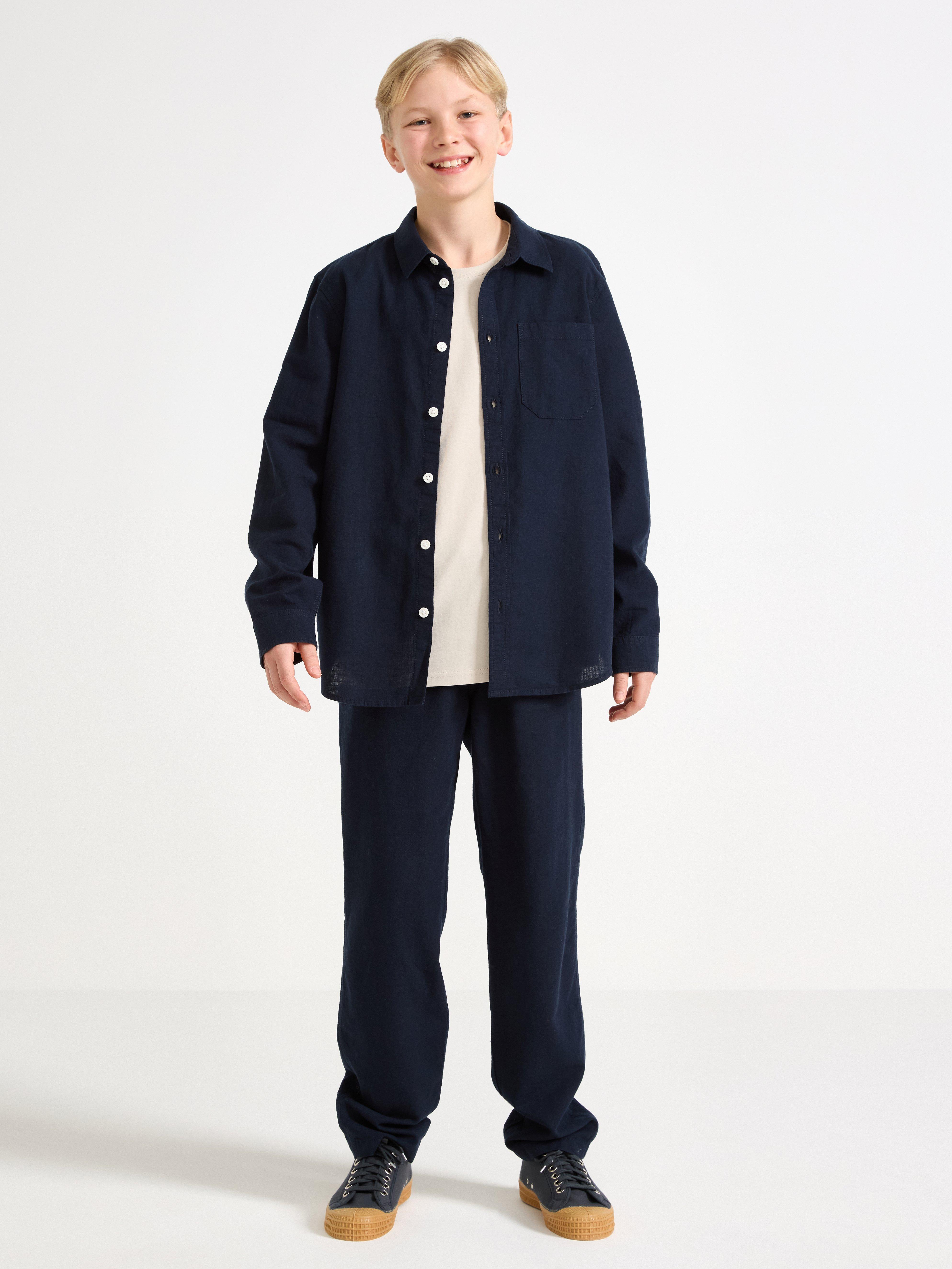 Skjorta i linneblandning Dark Navy