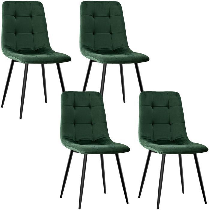 WAFTING Lot de 4 Chaises de Salle à Manger, Chaise de Cuisine en Velours et Pieds en Métal - Vert Foncé