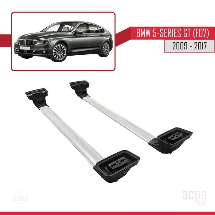Barras de techo ACE-3 para BMW Serie 5 Gran Turismo (F07) 2009-2017, portaequipajes de aluminio, 2 barras, color gris.
