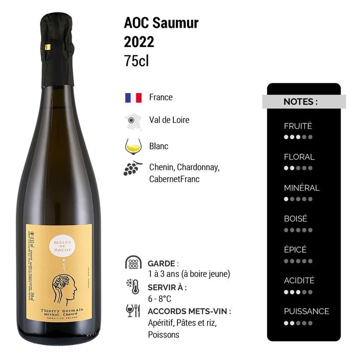 Domaine des Roches Neuves Bulles de Roche Brut 2022 - Saumur - Vin Blanc du Val de Loire (3x75cl)