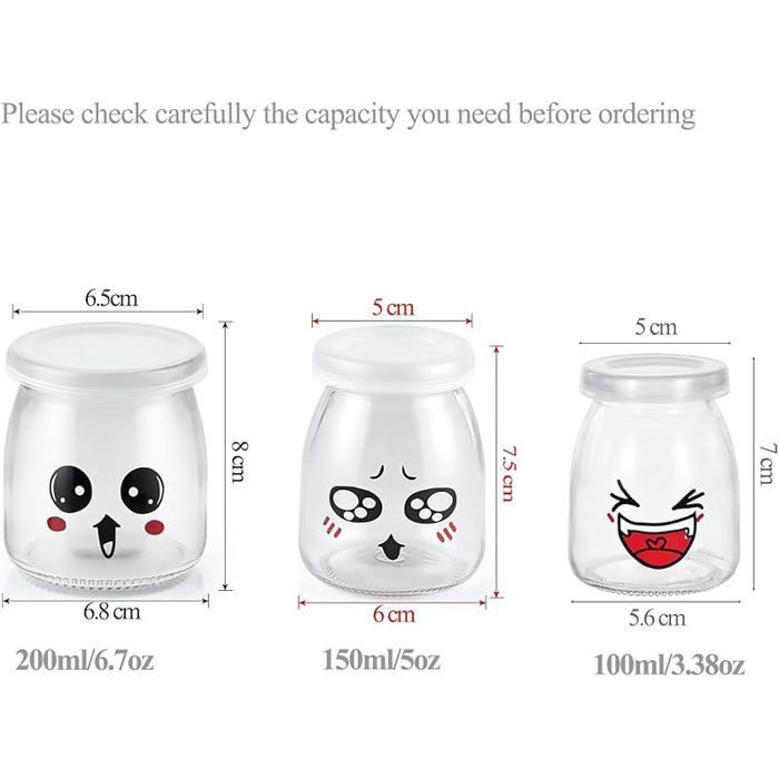 Tarros de yogur de 200 ml/136 g, 6 tarros de yogur con tapa, tarros de cristal para yogur casero y postres, 6 unidades de 200 ml