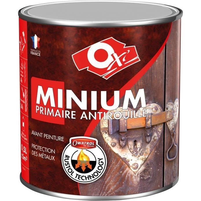Peinture de sous-couche antirouille - OXI - Minium orange - 500 ml - Glycérophtalique - Mat