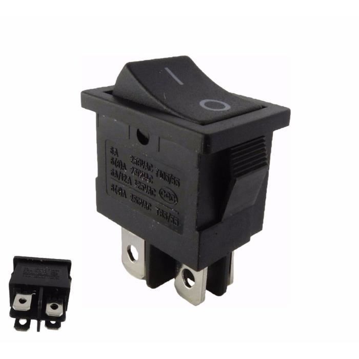 Interruptor de palanca de montaje empotrado de 2 pines, uno en uno, 6 A, 250 V, negro, conector de 4,8 mm, impreso I-0