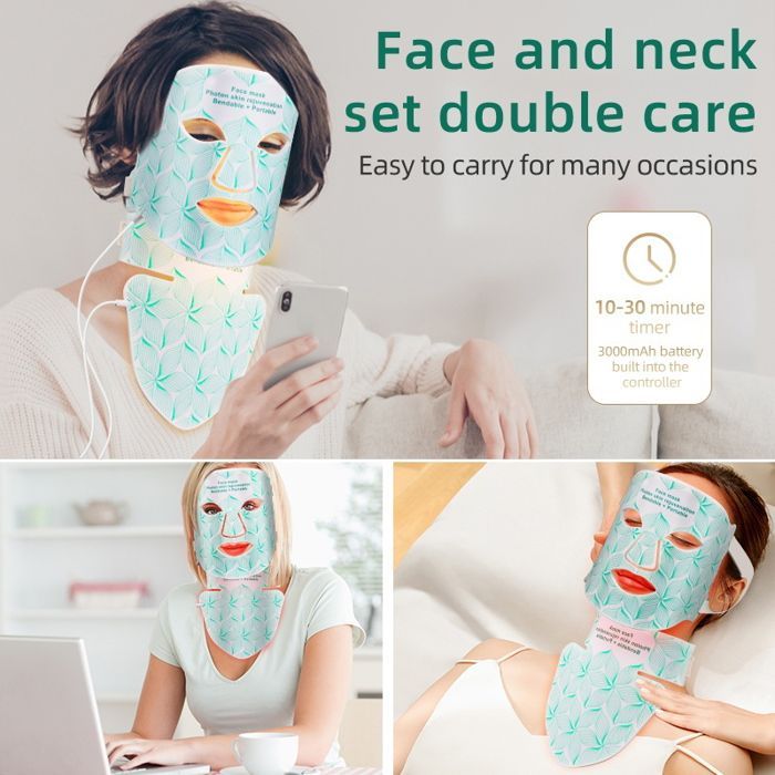 Masque LED pour le visage,8 couleurs,avec lumière rouge du cou,thérapie proche infrarouge,beauté,serrer Brown Mask with box