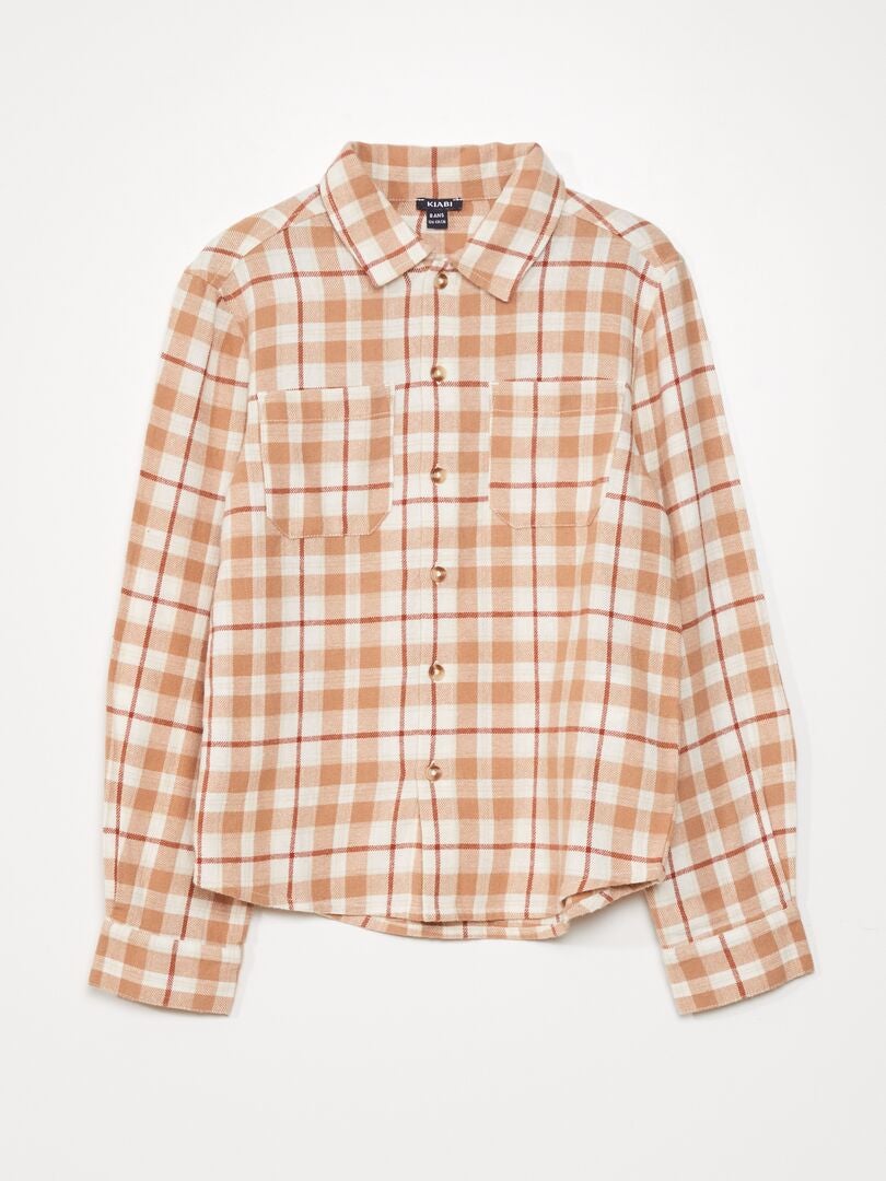Camisa de franela a cuadros - MARRÓN