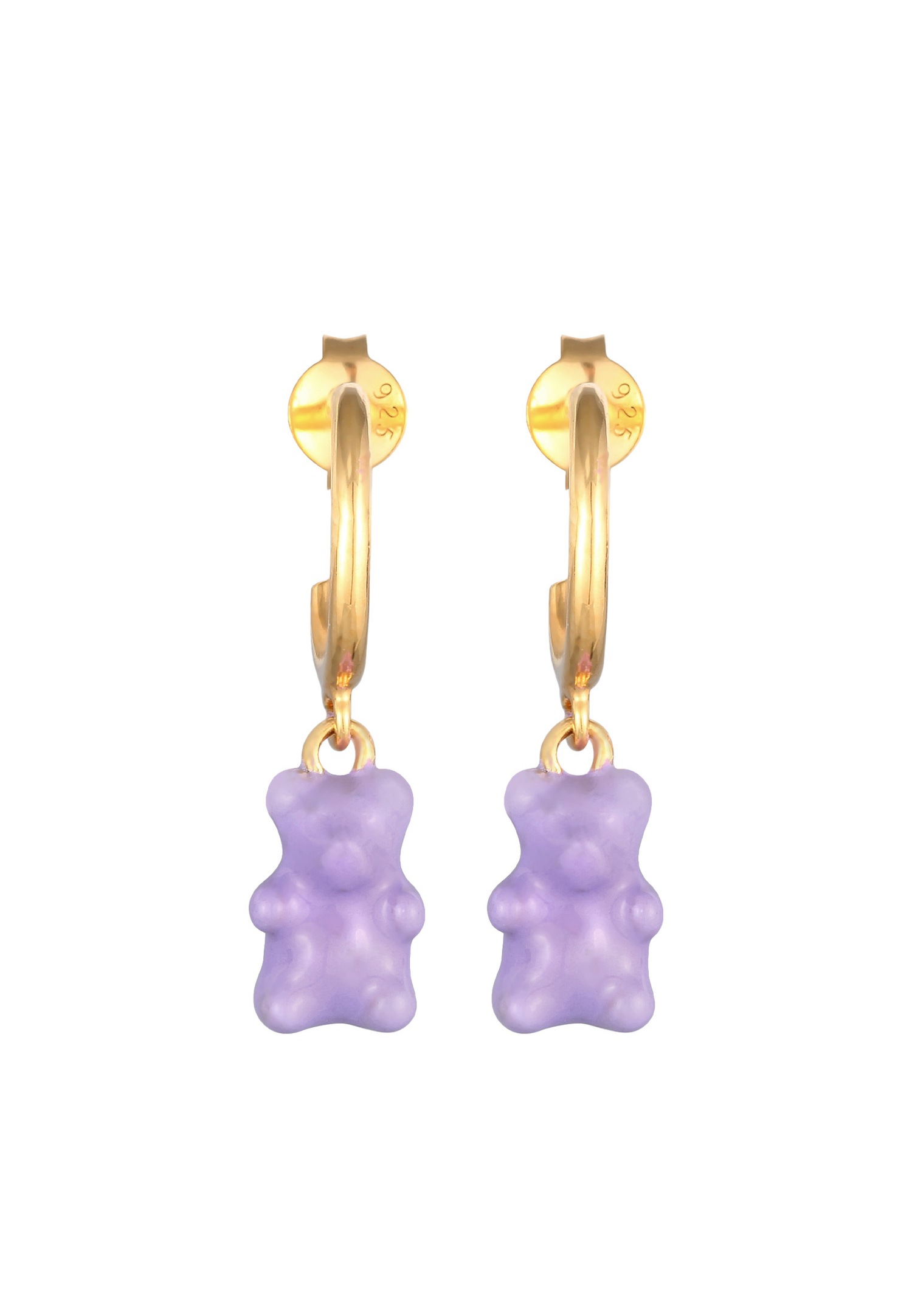 Elli Femmes Créoles Pendentif Ours Tendance avec émail en argent sterling 925 plaqué or