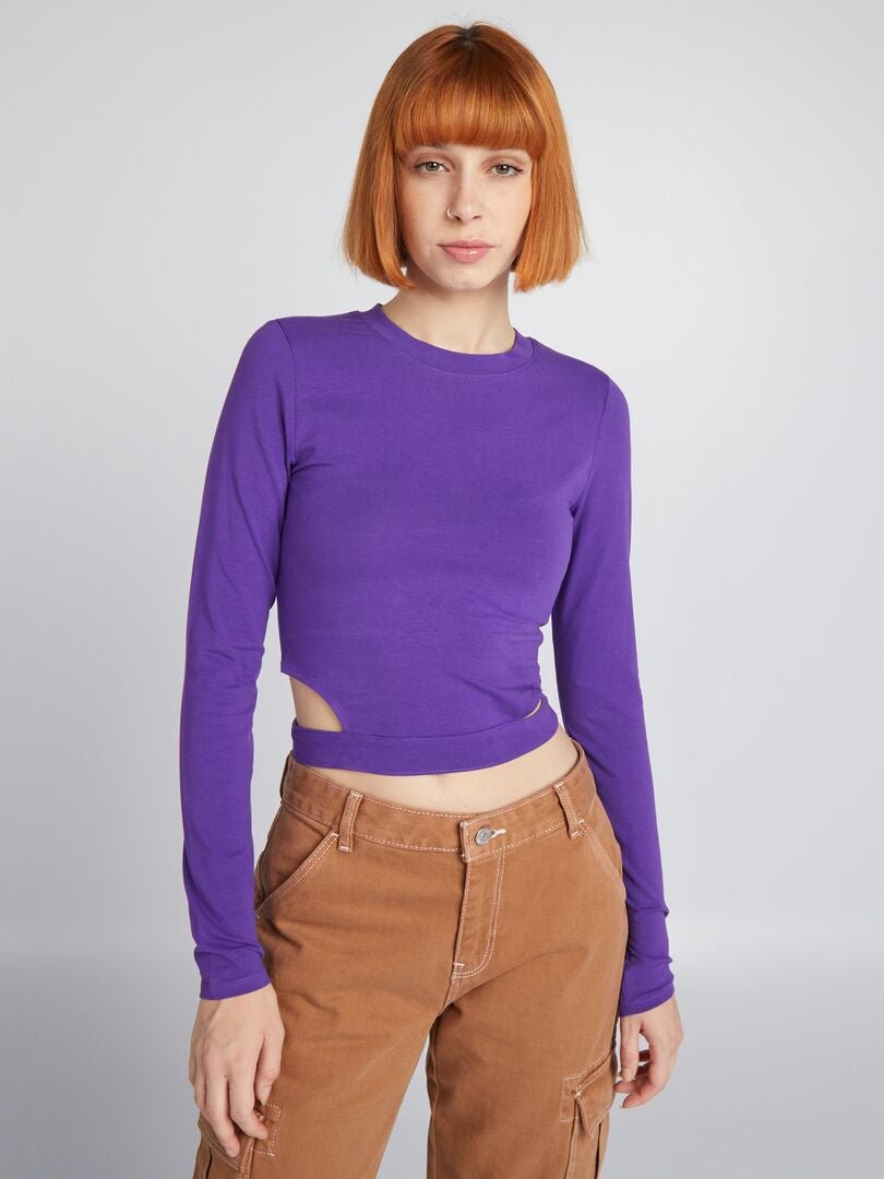 Crop top met lange mouwen - Paars