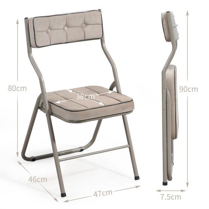 Set van 2 opklapbare stoelen met kaki kussens - Draagbaar voor eetkamer, keuken, kantoor, feest, bruiloft