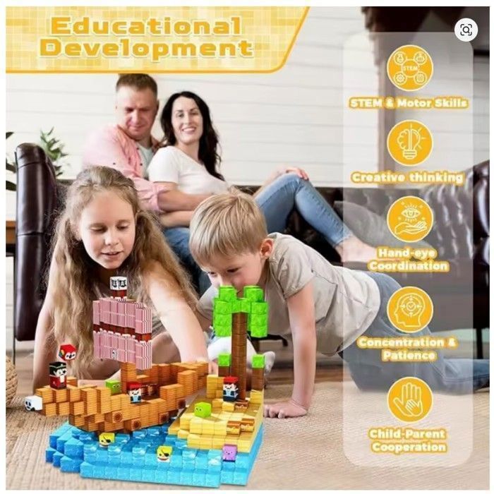 Bloques de construcción magnéticos para crear un barco pirata al estilo Minecraft - TEKPLAY - 100 piezas - Juguete para niños