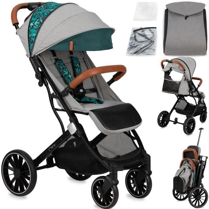 MoMi ESTELLE DAKAR – Passeggino ultracompatto – Ruote grandi – Facile da piegare – Accessori inclusi – Verde