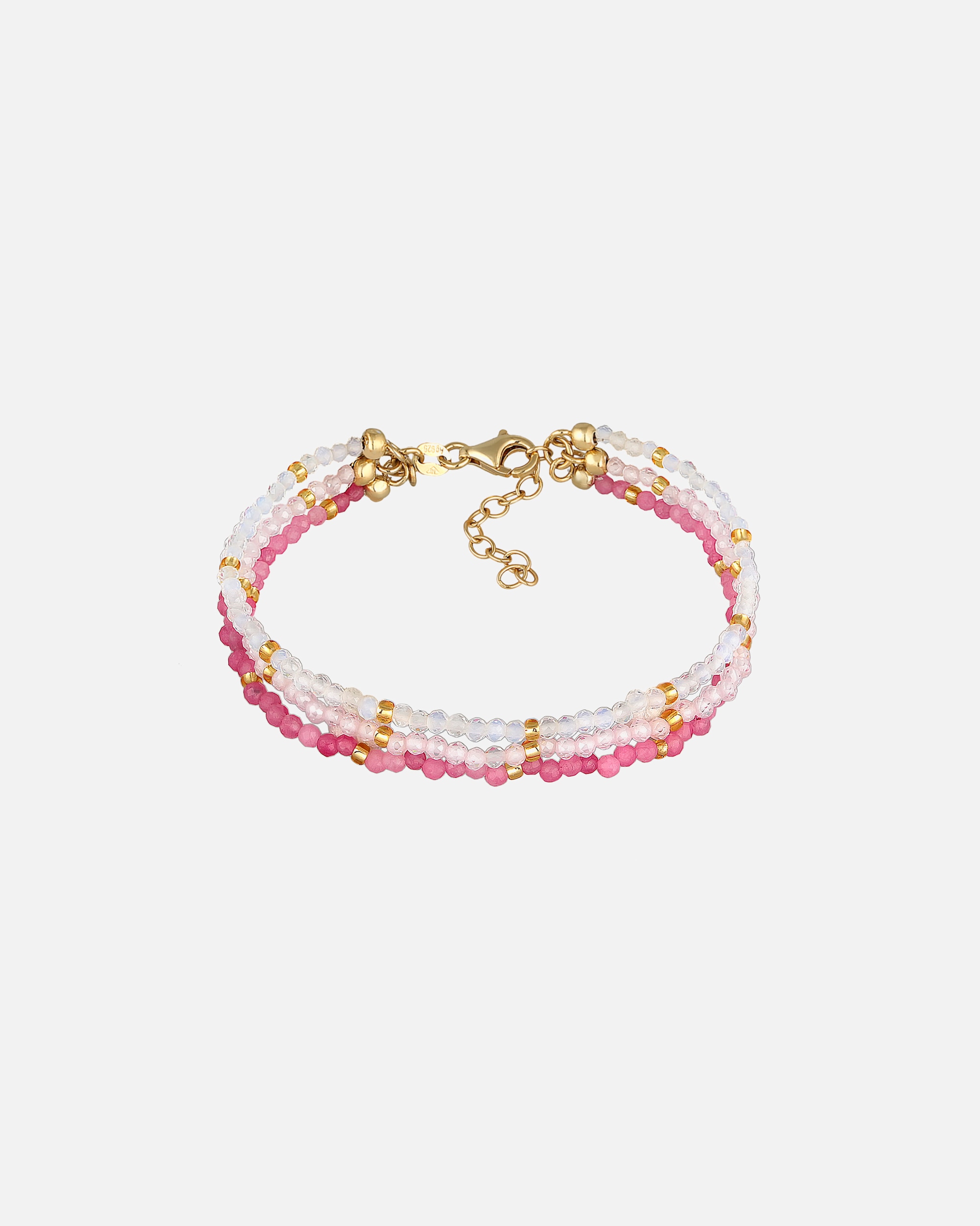 Elli PREMIUM Femmes Couches 3 rangées de perles avec pierre de lune et quartz en Argent Sterling 925 Plaqué Or