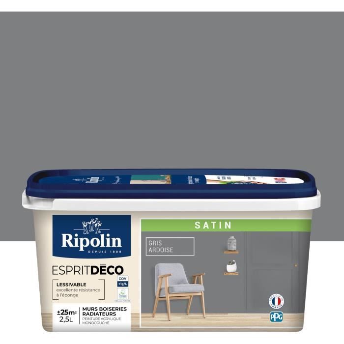 RIPOLIN Ultra Covering Satin Paint for Kitchen, Bedroom, Living Room, Dining Room, Entrance, Hallway - Slate Grey