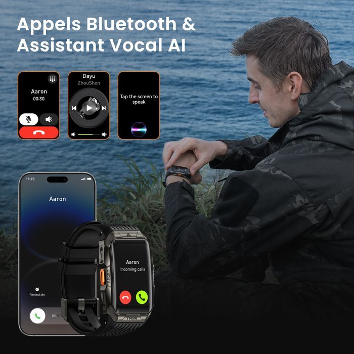 Montre connecté Homme KOSPET X2 Bracelet Sport 50m Etanche,Répondre/appeler,Sommeil/Fitness/Tracker d'Activit - Argent