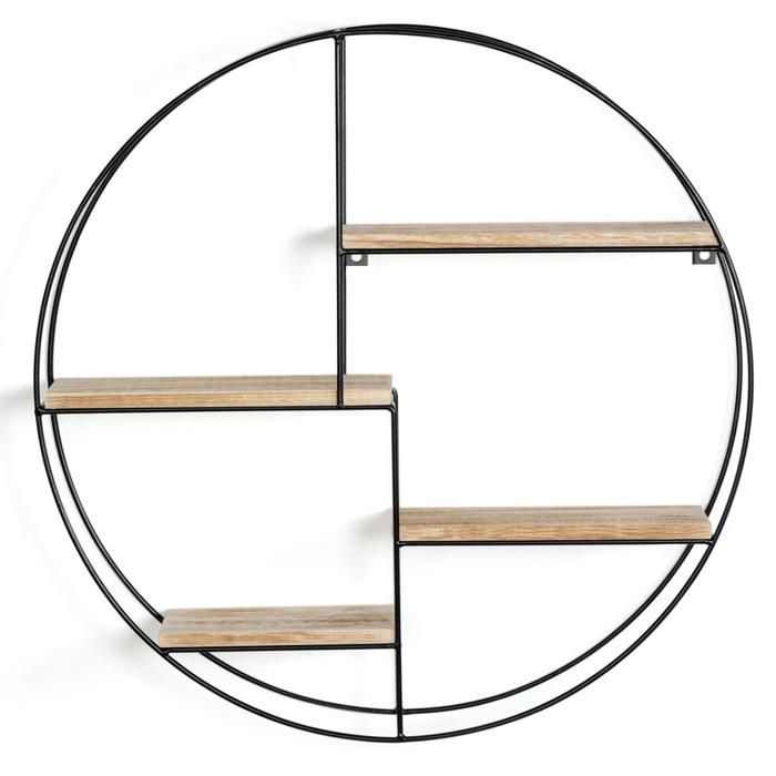 IDMARKET LILY Ronde wandplank, 4 lagen, hout en metaal, industrieel design
