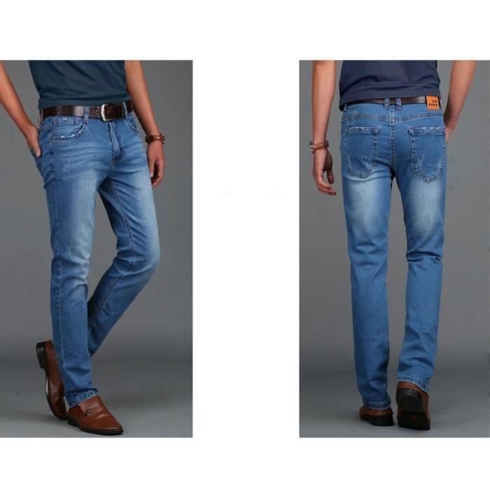 Men's Straight Leg Plus Size Stretch Jeans with 5 Pockets, Distressed and Washed Effect - Light Blue