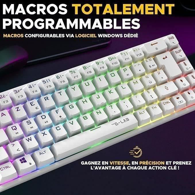 Clavier Gamer sans fil - The G-Lab - KEYZ TITAN - Mécanique (Switch Rouge) - Azerty - Triple mode - RGB - Blanc