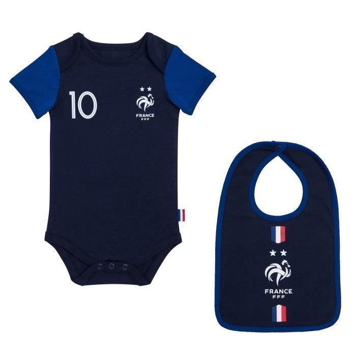 Body e babador FFF - Kylian MBAPPÉ - Bebê Menino - Algodão - Azul - Oficial de Futebol