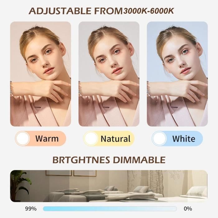 Lampada per unghie a mezzaluna a forma di U con 3 temperature di colore, lampada di bellezza, luce per tatuaggi sopracciglia - 550 mm - bianca