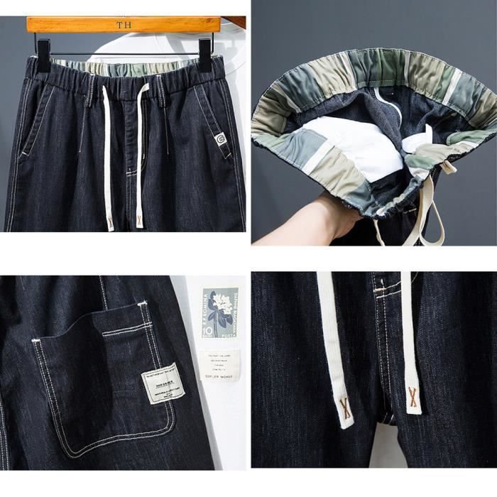 Men's Summer Denim Bermuda Shorts, Plus Size, Elastic Pull-On, Straight Cut, Retro Style - Blue